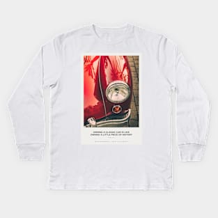1960 MG MGA Roadster close up photography with palms and quote Kids Long Sleeve T-Shirt